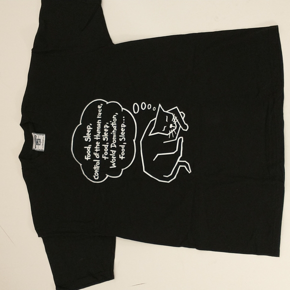 Cat Humor World Domination Black USA Made Tee 100 Cotton T Shirt White Graphic - Picture 2 of 8